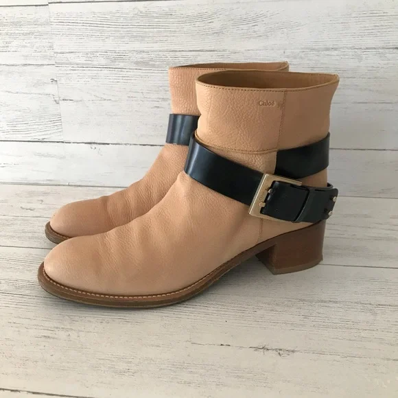 Chloe Beige and Black Ankle Boots - Picture 3 of 15